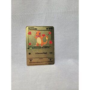 Charmander I Choose You Love Heart Valentine Gold Metal Card- Brand new